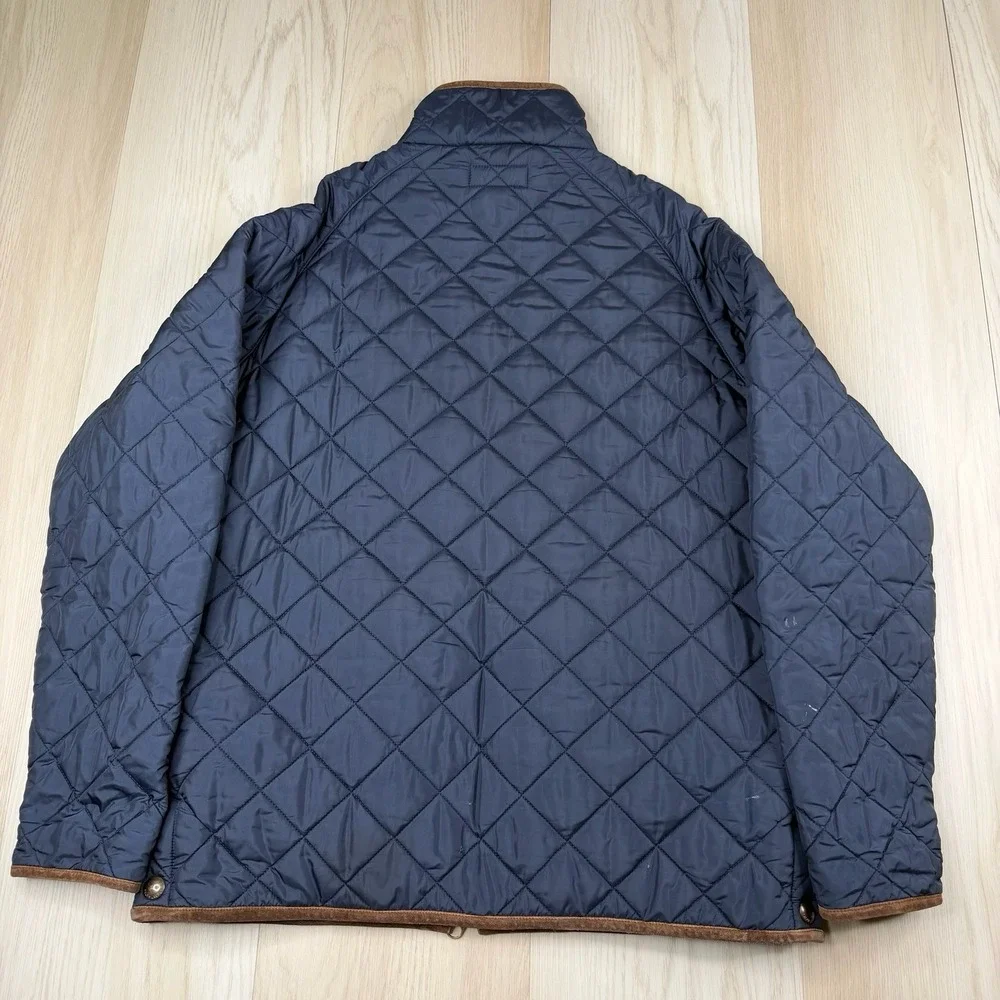 Polo Ralph Lauren Quilted Barn Jacket Men's Large Blue W/ Leather Trim Full Zip